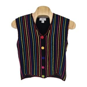 Vintage 90s Lisa International Vest Large Colorful Stripe Art Teacher Funky